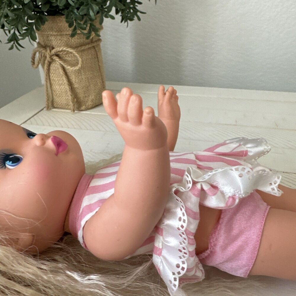 Vintage 1988 Little Miss Dress Up Mattel 80s Baby Doll Striped Dress Heart Cheek - Picture 7 of 16